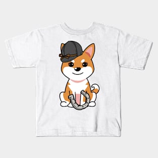 Funny orange dog is ready to ride a horse Kids T-Shirt